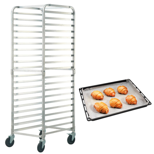 Broodrek – Bakplaatrek – Broodhouder – Bakkerijrek – Opslagrek – 20 Laags – Lichtgewicht Aluminium – Wieltjes Met Rem
