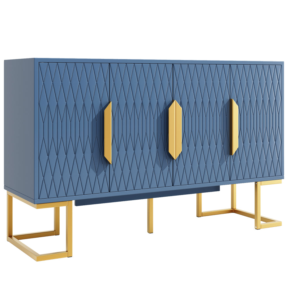 Modern-Style Blue Sideboard | 140x40x80 cm with Four Doors and Two Height-Adjustable Shelves, Versatile for Storage, Kitchen, or Dining Room Use, Metal Construction