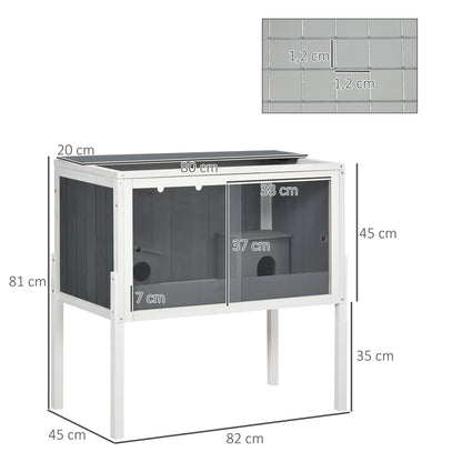Hamsterkooi – Dwergcavia Kooi – Kleine Dieren Kooi – Houten Kooi – Metalen Kooi – Donkergrijs Wit – 3000 cm² Ruimte – Acryl Schuifdeuren