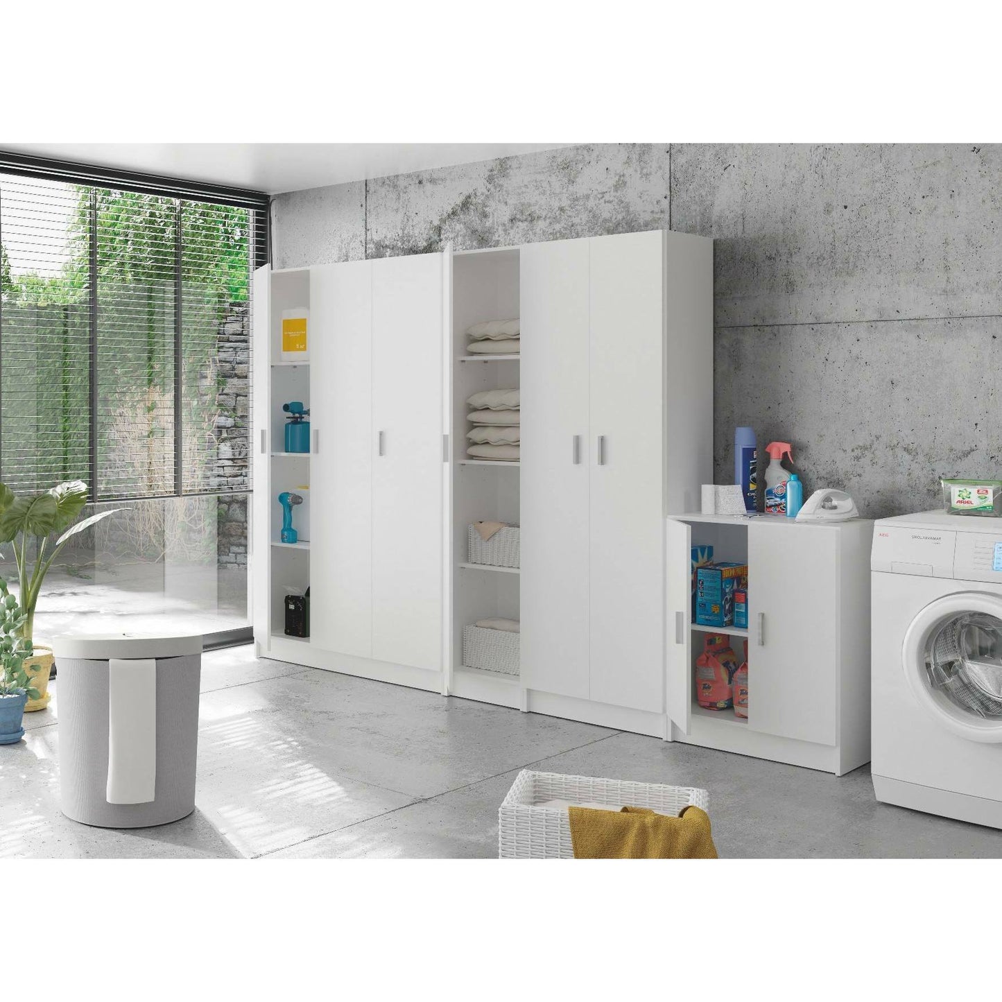 Large Multifunctional Ranuncolo Wardrobe, 3-Door Auxiliary Closet, Shoe Rack with Shelves, Broom Cupboard, 109x37x180 cm, White