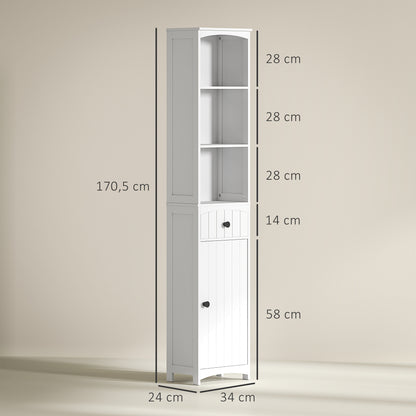 Badkamerkastje – Badkamermeubel – Opbergkastje – Toiletkast – Witte kast – 3 Ruime Planken – 1 Lade – Duurzaam MDF – Compact Vrijstaand Design