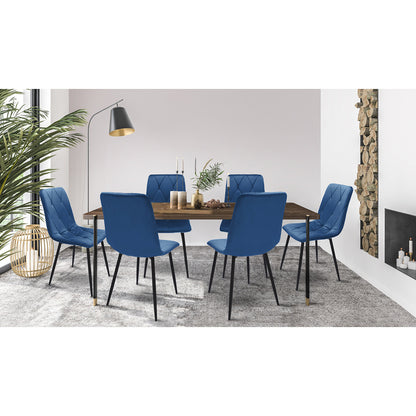 Velours Stoelen – Eetkamerstoelen – Moderne Stoelen – Quilted Stoelen – Metalen Poten – Set Van 4 – Navy Blauw – Ergonomische Rugleuning – Max. Draagkracht 130 Kg