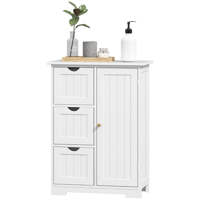 HOMCOM Modern White Bathroom Storage Cabinet with 3 Drawers & Adjustable Shelf - 60x30x80cm Glass Organizer, Pull-Out Shelves, Magnetic Door, Golden Knobs for Bathroom & Living Room Organization, Bathroom Organizers And Stora