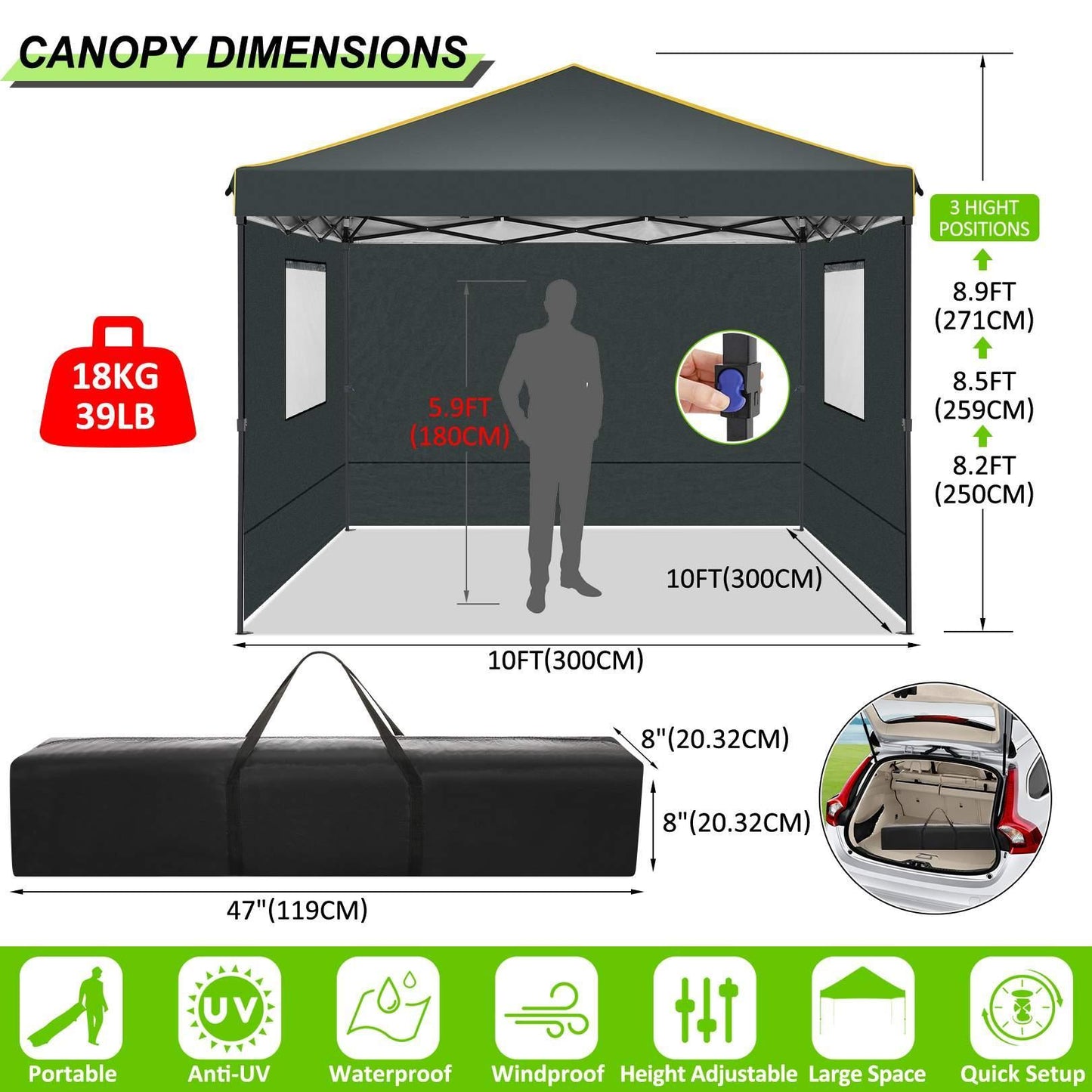 Partytent – Tuinpaviljoen – Opvouwbare Tent – Feesttent – Overkapping – 3,05x3,05 meter – Waterdicht & Snel Op te Zetten