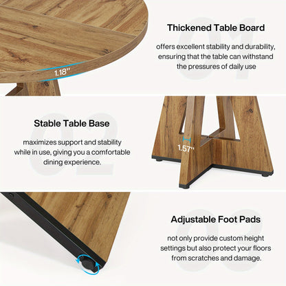 Ronde Eettafel – Houten Tafel – Keukentafel – Draaibare Tafel – Landelijke Tafel – Ruimtebesparend Design – Stevig Kruisvormig Onderstel – Diameter 120 cm – Burlywood Hout