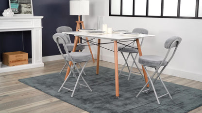 Vouwstoel – Klapstoel – Opklapstoel – Stoel – Kruk Set – Grijs – Kunstbont Bekleding – Metalen Frame – Compact 30x45x75 cm