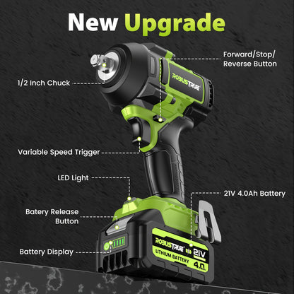 Accu Slagschroevendraaier – Slagschroevendraaier – Slagmoersleutel – Impact Wrench – Elektrische Slagschroevendraaier – 21V 1100 N.m Max Koppel – Brushless Motor – 2x 4.0Ah Accu