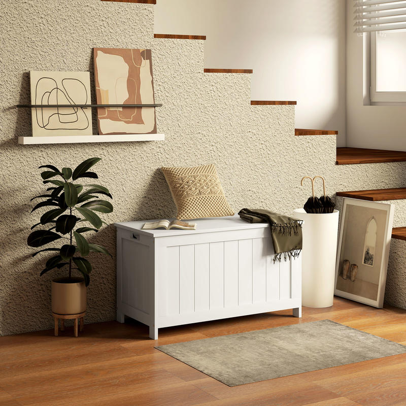 Large White MDF Storage Chest with Flip-Top Lid & 2 Sturdy Handles - 81x40x46cm Multi-Purpose Toy Box, Organizer for, Clothes, Blankets - Durable Rectangular Furniture for Bedroom, Playroom, Home Organization - Modern Design