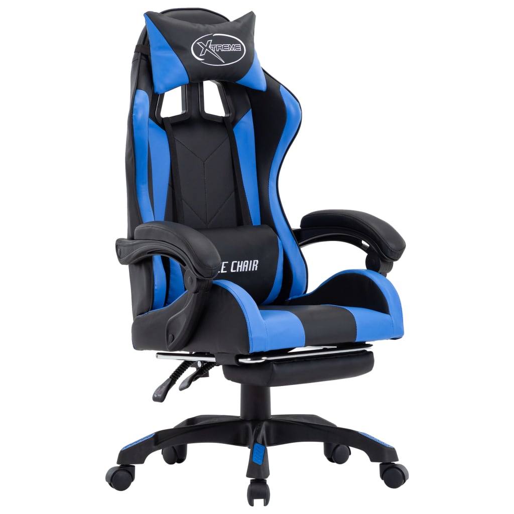 Bureaustoel – Bureaustoel Ergonomisch – Gamingstoel – Werkstoel – Stoel Verstelbaar – Inklapbare Voetensteun – Kunstleer Blauw Zwart