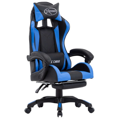 Bureaustoel – Bureaustoel Ergonomisch – Gamingstoel – Werkstoel – Stoel Verstelbaar – Inklapbare Voetensteun – Kunstleer Blauw Zwart