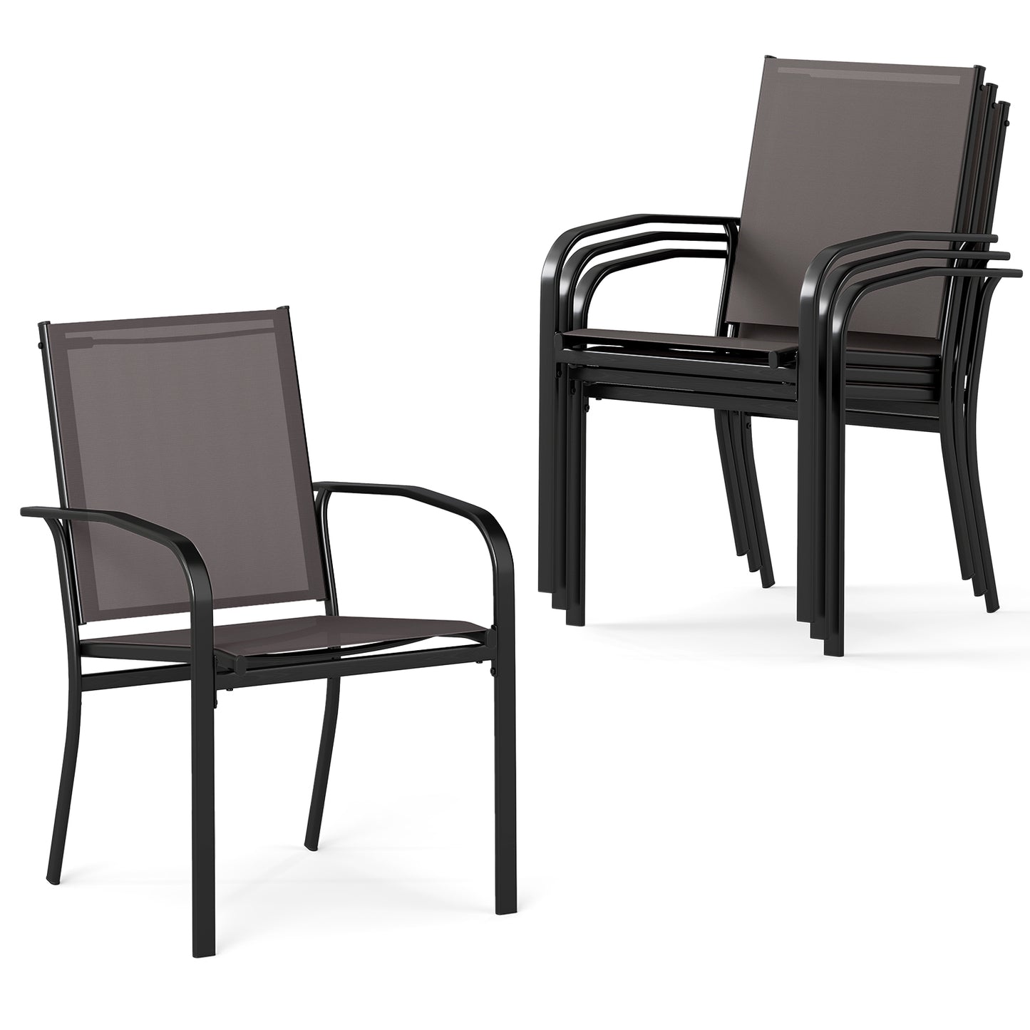 Tuinstoelen – Stapelbare Stoelen – Bistrostoelen – Terrasstoelen – Balkonstoelen – Ademend Stof – Gepoedercoat Metaal – Set van 4