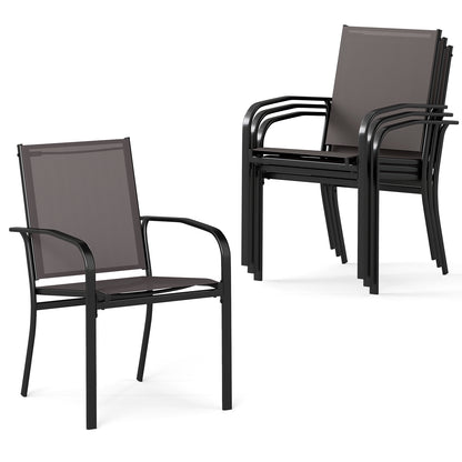 Tuinstoelen – Stapelbare Stoelen – Bistrostoelen – Terrasstoelen – Balkonstoelen – Ademend Stof – Gepoedercoat Metaal – Set van 4