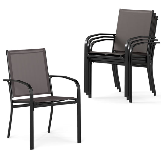 Tuinstoelen – Stapelbare Stoelen – Bistrostoelen – Terrasstoelen – Balkonstoelen – Ademend Stof – Gepoedercoat Metaal – Set van 4