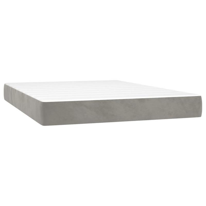 Modern Light Gray Queen Size Box Spring Bed with Mattress - Low-Profile Bed Frame, Fire-Resistant, Easy Assembly, Soft Fabric-like Upholstery & Sturdy System (140x190cm) for Single/Double Bed Compatibility
