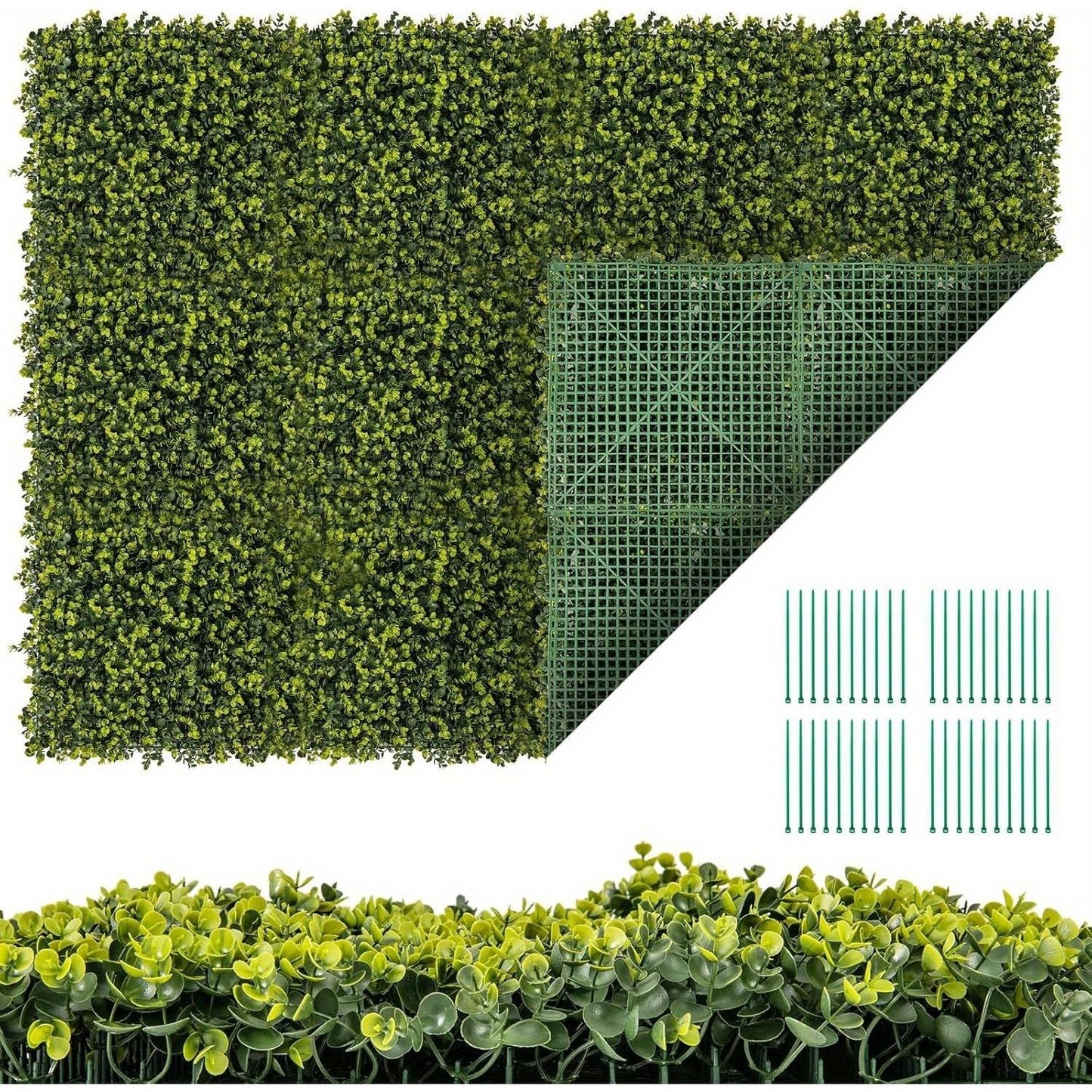 12pcs UV-Protected Artificial Boxwood Wall Panels, 50x50cm - Lush Green Faux Hedge for Privacy & Decor, Cut-to-Size, Waterproof & Maintenance-Free, Includes Cable Tie Pack & User Manual, Indoor Greenery Decor | Lush Green Wal