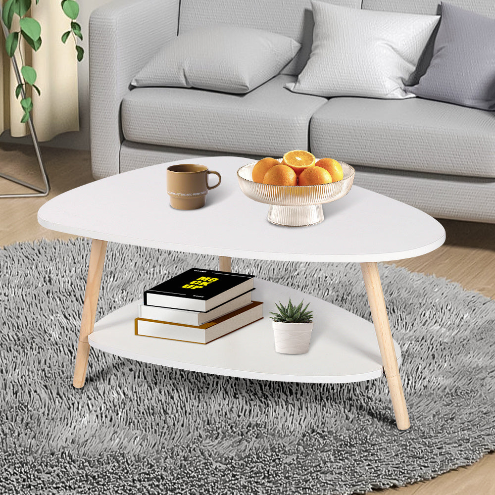 Witte Salontafel – Koffietafel – Bijzettafel – Tafel – Sofa Tafel – Ovaal Design – Dubbele Lagen – Compact 90x60x40 cm