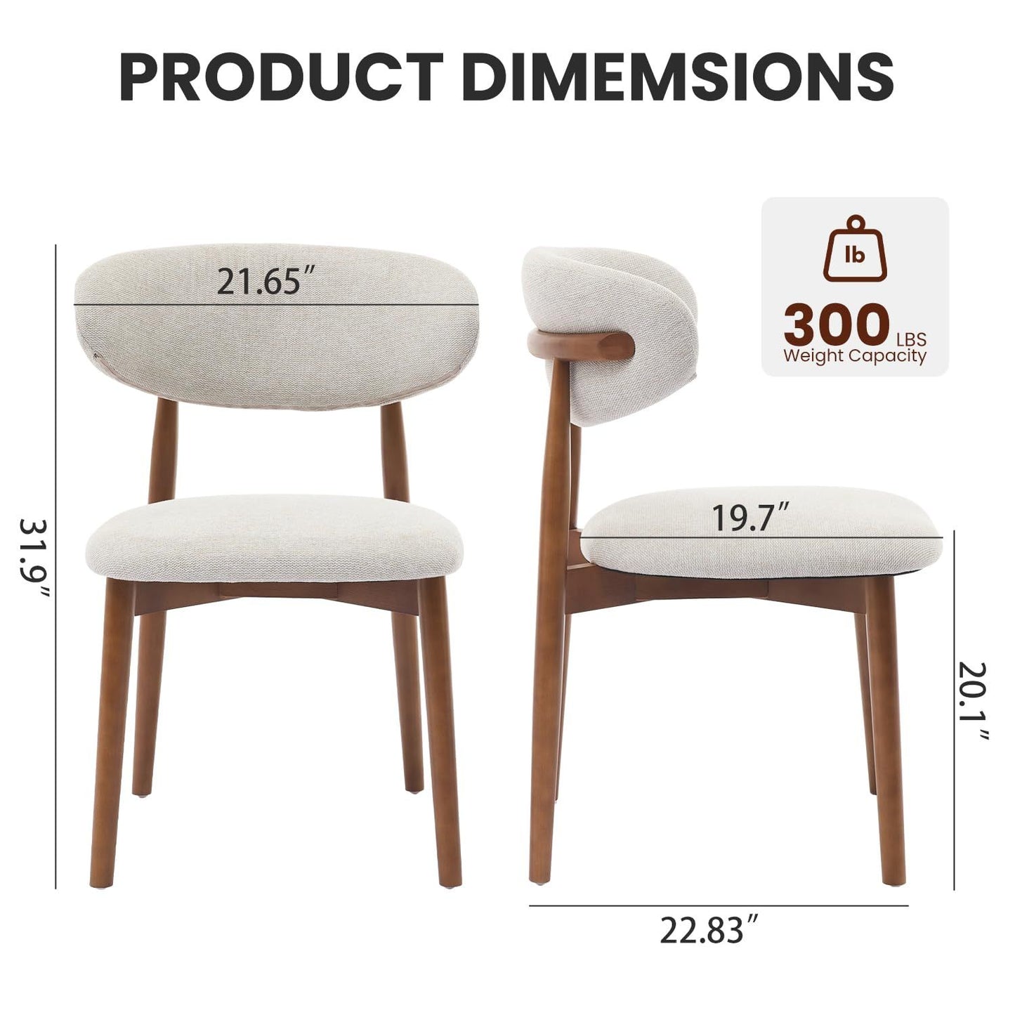 Eetkamerstoelen – Houten Stoelen – Stoelen Set – Linnen Stoel – Keukenstoelen – Beige Linnen Bekleding – Stevige Hardhouten Poten