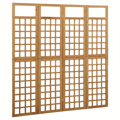 Houten Kamerscherm – Room Divider – Privacy Scherm – Ruimteverdeler – Plantenrek – Massief Vurenhout – 161 x 180 cm – 4 Panelen Inklapbaar – Warm Bruin