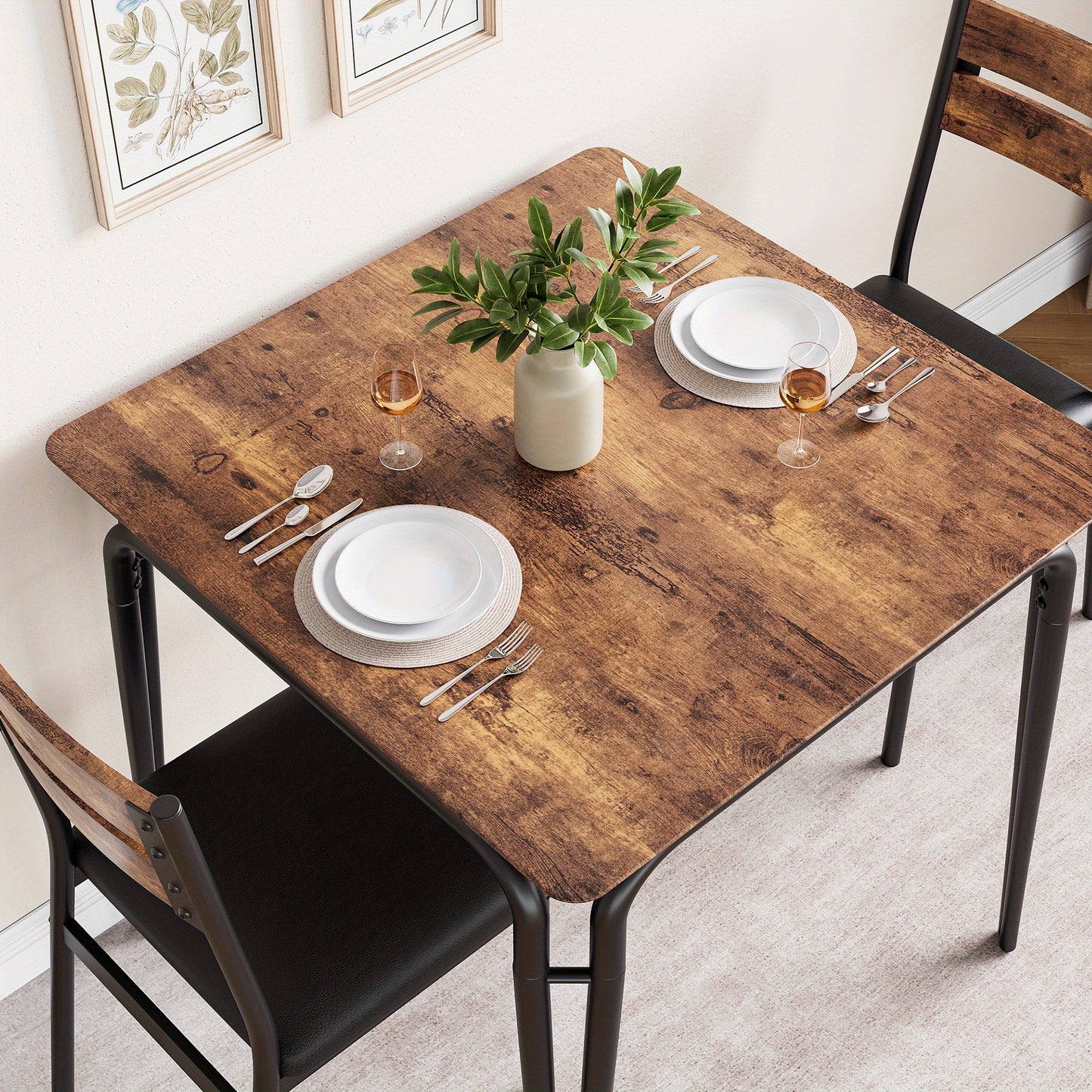 Eettafelset – Eettafel en Stoelen – Dinerset – Keukentafelset – Compacte Tafelset – Ruimtebesparend Ontwerp – MDF Tafelblad met Metalen Frame – Zwart