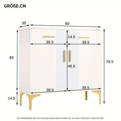 Dressoir – Kast – Sideboard – Ladekast – Opbergmeubel – Wit – Metalen Handgrepen – 80x35x79,5 cm – Twee Deuren en Twee Lades