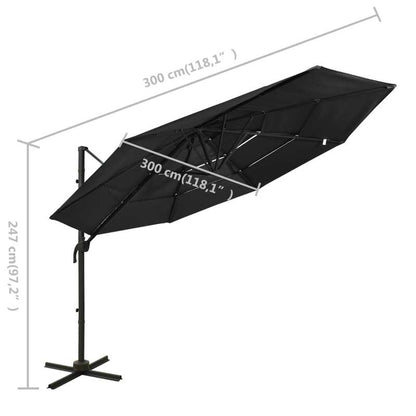 Solid Parasol with aluminum mast 4-layer black 3x3m, Poolside Umbrella, Traditional Style, Classic Parasol, Uvresistant Material, Sun Shelter, Outdoor Umbrella, Homeowners