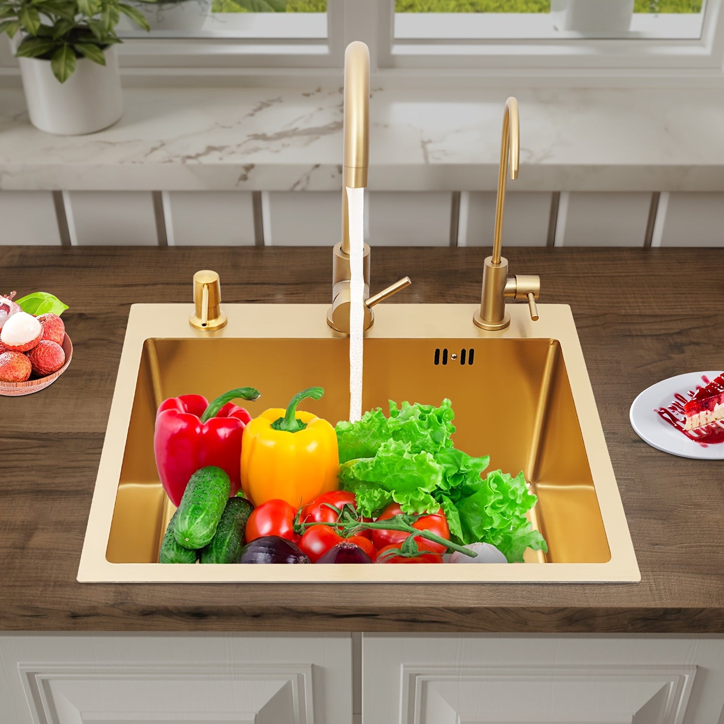 Gouden RVS Keukenspoelbak – Keukenspoelbak – Spoelbak – Keukenschaal – Keukenspoelbak RVS – Grote Capaciteit 50x45x20 cm – Geluidsreducerende Silencer Pad