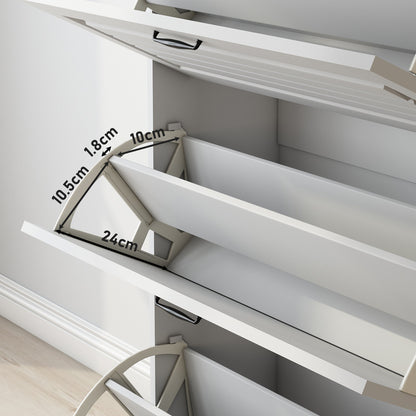 Schoenenkast – Schoenenrek – Schoenenopberger – Schoenenbank – Schoenenkast – 3 Draaibare Kleppen – 2 Lades – Wit Met Natuurlijke Houtlook – Compact 80x23,5x131 cm