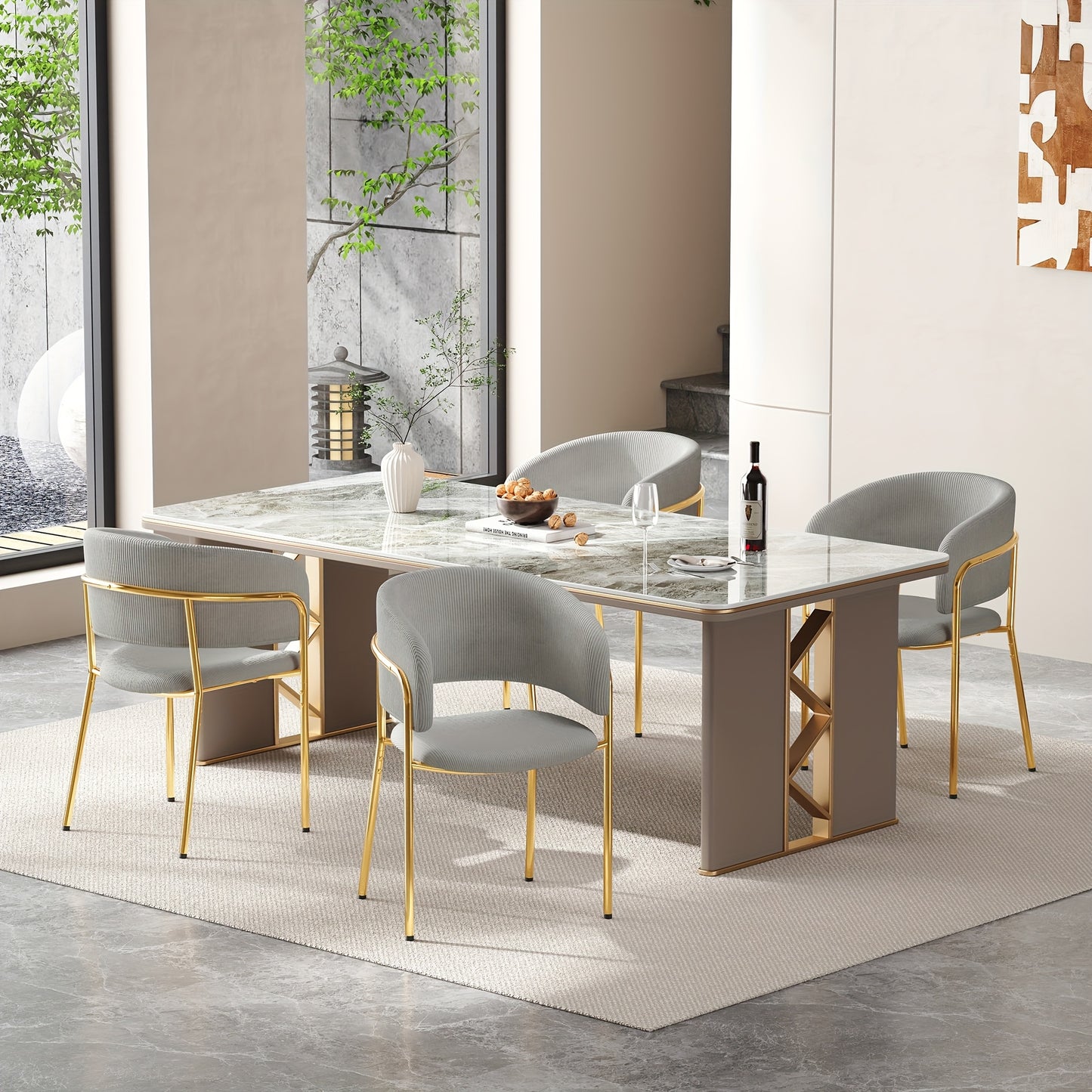 Eetkamerstoelen – Stoelen – Bamboestoelen – Dining Chairs – Bureaustoelen – Set van 4 – Modern Grijs – Zachte Kussens – Duurzaam Bamboe – Comfortabel & Ruimtebesparend