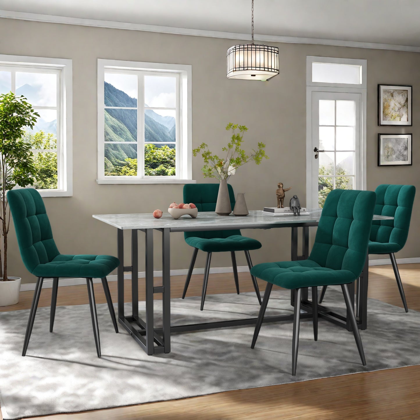 Eetkamerstoelen Set van 4 – Stoelen – Kuipstoelen – Velours Stoelen – Design Stoelen – Groen – Fluweel Bekleding – Stevige Metalen Poten