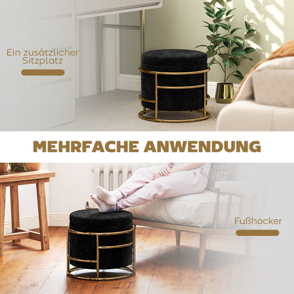 Voetenbankje – Voetensteun – Poef – Zitbankje – Opbergpoef – Fluwelen Bekleding – Gouden Metaal Frame – 24L Opbergruimte – Max 120 kg