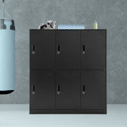 6-Door Heavy-Duty Lockable Metal Storage Cabinet with Card-Slot Locking System, Black Modern Floor-Standing Design - 109.98cmH x 50.04cmW x 40.01cmD, 6-Sided Security Safe Cabinet for Home Office, School, Business - Easy Asse