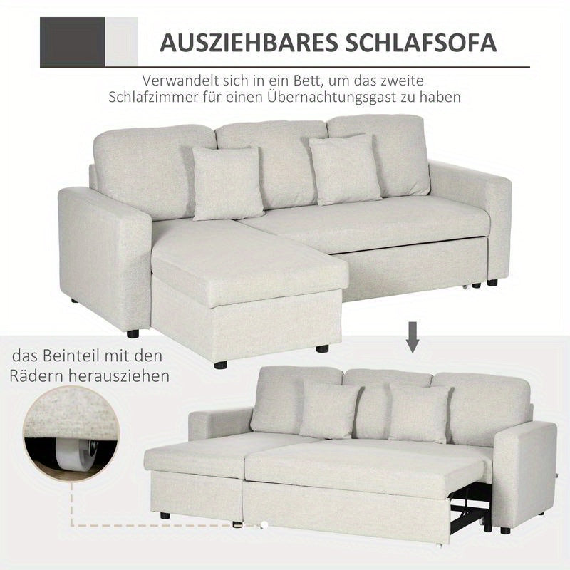 L-vormige Hoekslaapbank – Slaapbank – Hoekbank – Bankbed – 2-zits Sofa – Met Opbergruimte – Dik Foam – Metaal en Hout Frame