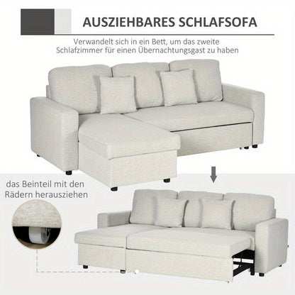 L-vormige Hoekslaapbank – Slaapbank – Hoekbank – Bankbed – 2-zits Sofa – Met Opbergruimte – Dik Foam – Metaal en Hout Frame