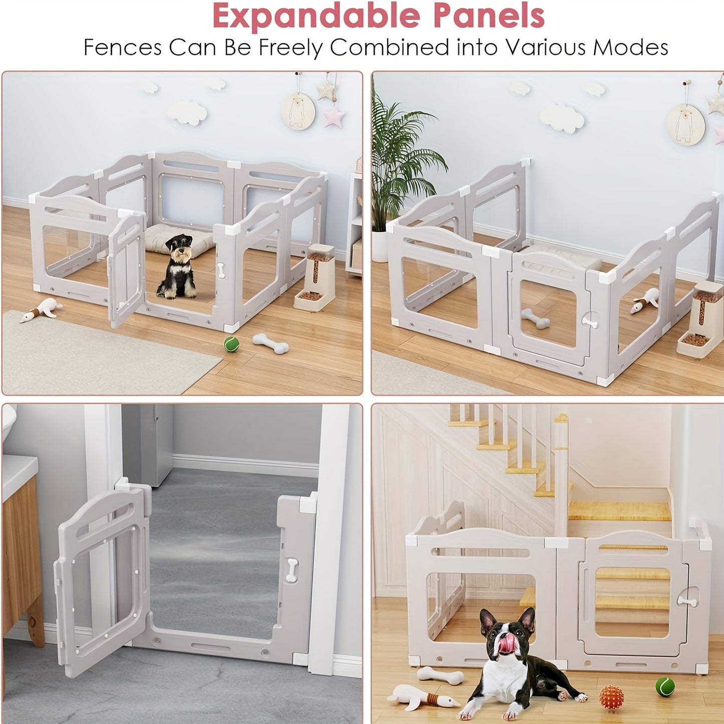 Hondenren – Puppyren – Hondenbench – Hondenkennel – Dierenren – Transparante Acrylpanelen – 7 Panelen + Deur – 60 cm Hoog – Inklapbaar – Met Zuignappen en Grondankers