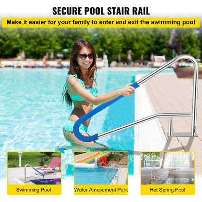 Zwembadleuning – Zwembadrail – Handgreep Zwembad – Zwembadtrap Handvat – 54x36" – Roestvrij Staal 304 – Antislip Nylon Grip