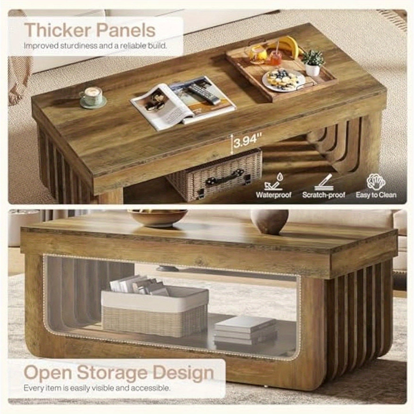 Salontafel – Koffietafel – Woonkamertafel – Bijzettafel – Tafel – 120 cm Breed – Stevige MDF Constructie – 2 Niveaus Opbergruimte
