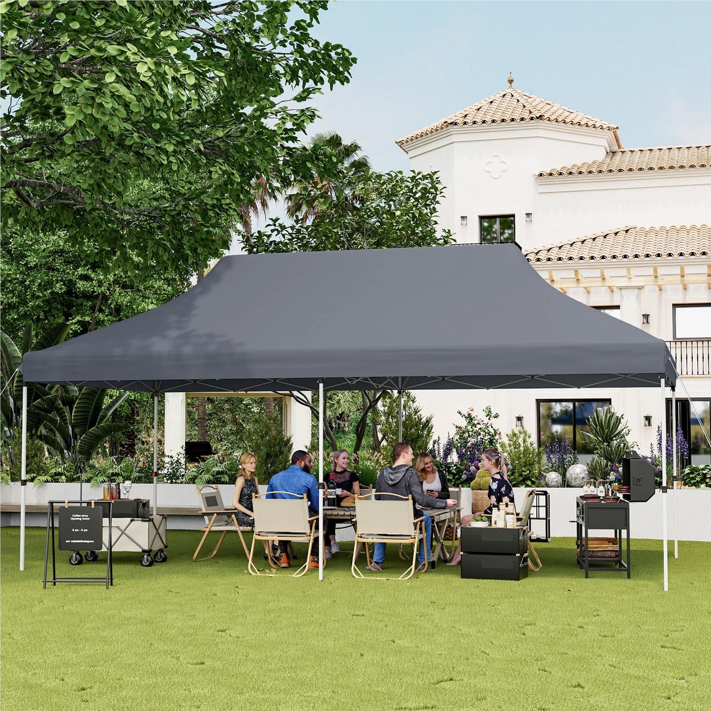 Vouwpaviljoen – Partytent – Tuinpaviljoen – Tent – Overkapping – Waterbestendig – UV Bescherming SPF50+ – Hoogte Verstelbaar – Grijs – 3x6m