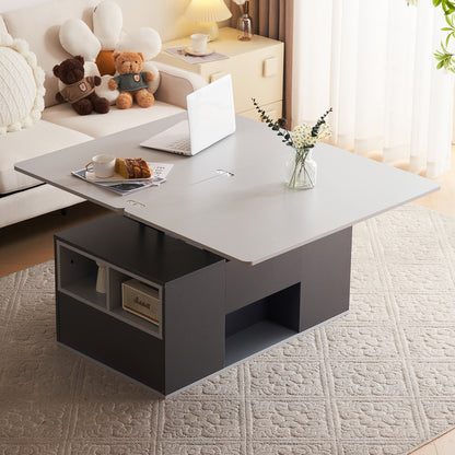 Salontafel – Tafel Voor Woonkamer – Koffietafel – Woonkamertafel – Bijzettafel – Verstelbaar Tafelblad – Met Opbergruimte – Metaal Grijs – Compact Design