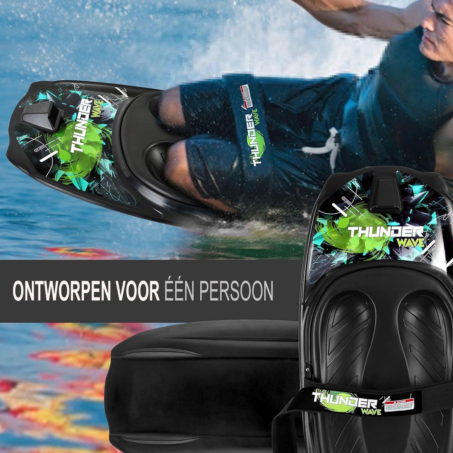 Watersport Kneeboard – Knieboard – Bodyboard – Waterskia Board – Kneesurfboard – Zwart/Groen – Lichtgewicht & Waterbestendig – Verstelbare Veiligheidsband