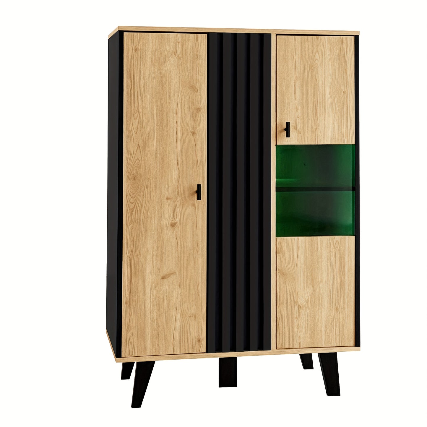 Dressoir – Dressoir Met Zijkasten – Opbergkast – Kast – Wandmeubel – Laminaten Afwerking – Uniek Zwart Houtnerfpatroon