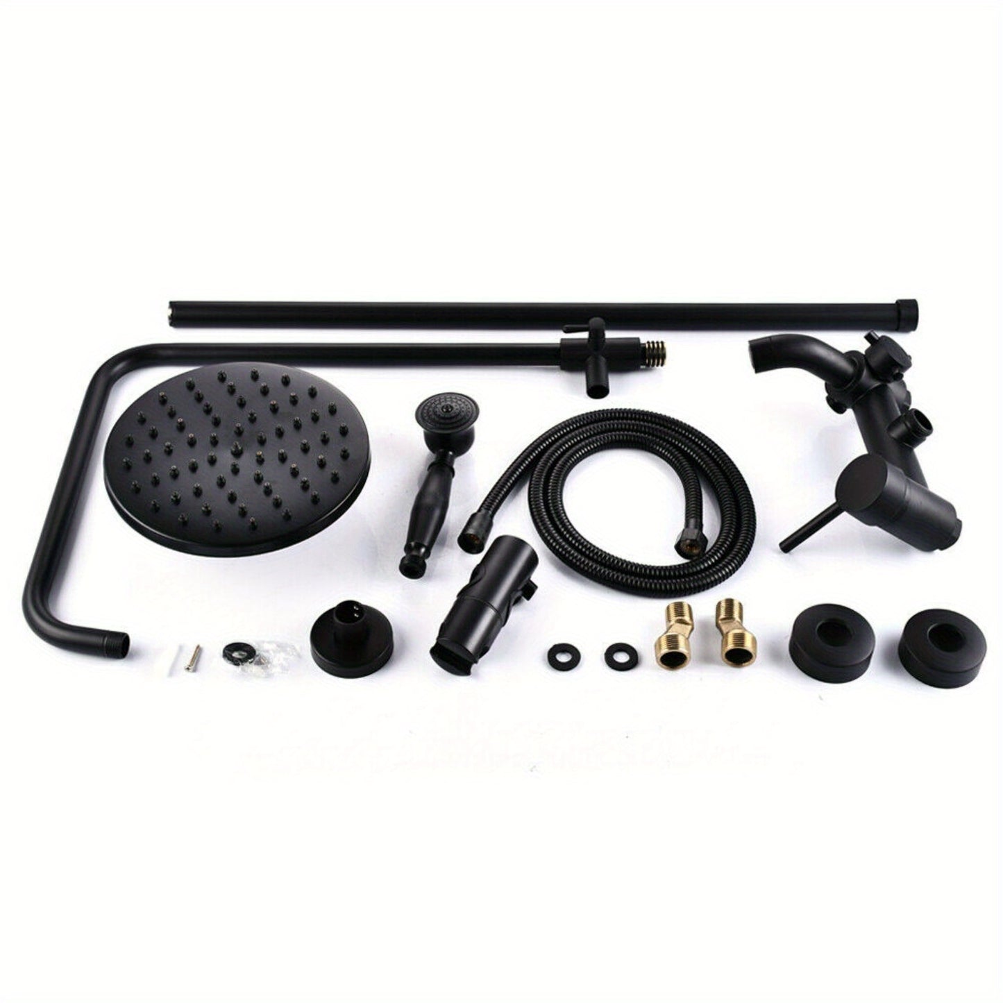 Douche Systeem – Douchekolom – Handdouche – Douchekraan – Wandgemonteerd – Zwart Design – RVS & Messing – Verstelbare Hoogte 85-110 cm