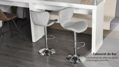 Barstoel – Barkruk – Keukenstoel – Verstelbare Kruk – Draaiende Barkruk – Set van 2 – Verstelbare Zithoogte 59-81 cm – 360° Draaibaar – Linnen Bekleding Grijs