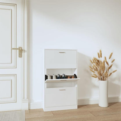 Modern Glossy White Shoe Rack - Heavy-Duty Shoe Organizer with Open Shelving, Space-Saving Floor Standing design, No Assembly Needed, for Entryway, Living Room, Office - Sturdy Hardwood Construction (59x17x108cm), Shoe Storag