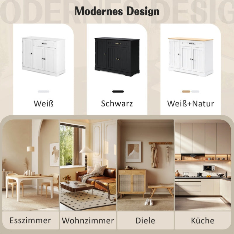 Dressoir – Sideboard – Buffetkast – Opbergkast – Woonkamerkast – Modern Elegant – 3 Deuren + Lade – MDF Wit – Verstelbare Planken – 40 KG Draagvermogen