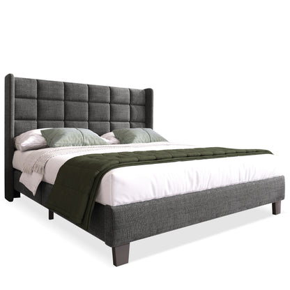 Bedframe – Tweepersoonsbed – Gestoffeerd Bed – Boxspringbed – Slaapbank – Stevig Met Linnen Stof – Padded Hoofdeinde – 140x200 cm