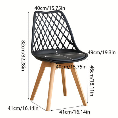 Set van 6 Eetkamerstoelen – Scandinavische Stijl, Mesh Rugleuning & PU Zitting – Beukenhouten Poten, Multifunctioneel voor Keuken, Woonkamer en Kantoor