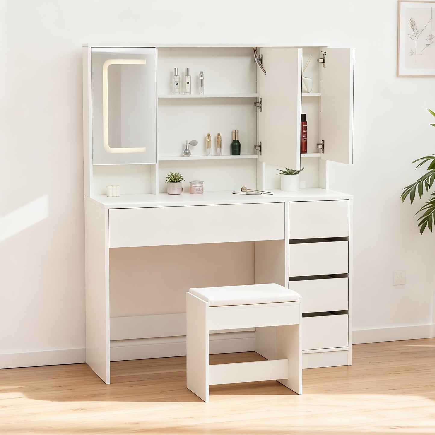 Keukenkast – Opbergkast – Dressoir – Vitrinekast – Buffetkast – Wit – Duurzaam Bamboe – 12 Deuren & Lades – 80x40x180 cm