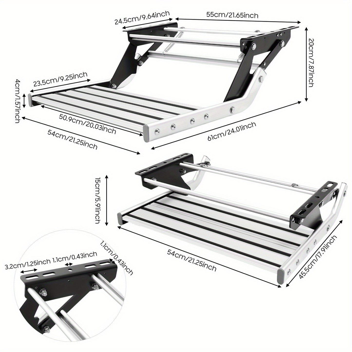 Aluminium Opstapje RV – Opklapbare Campertrap – Metalen Stap – Motorhome Stap – Niet-slip Platform – Lichtgewicht Aluminium – Draagvermogen 150 kg