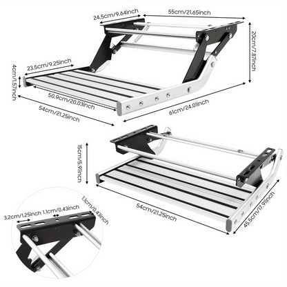Aluminium Opstapje RV – Opklapbare Campertrap – Metalen Stap – Motorhome Stap – Niet-slip Platform – Lichtgewicht Aluminium – Draagvermogen 150 kg