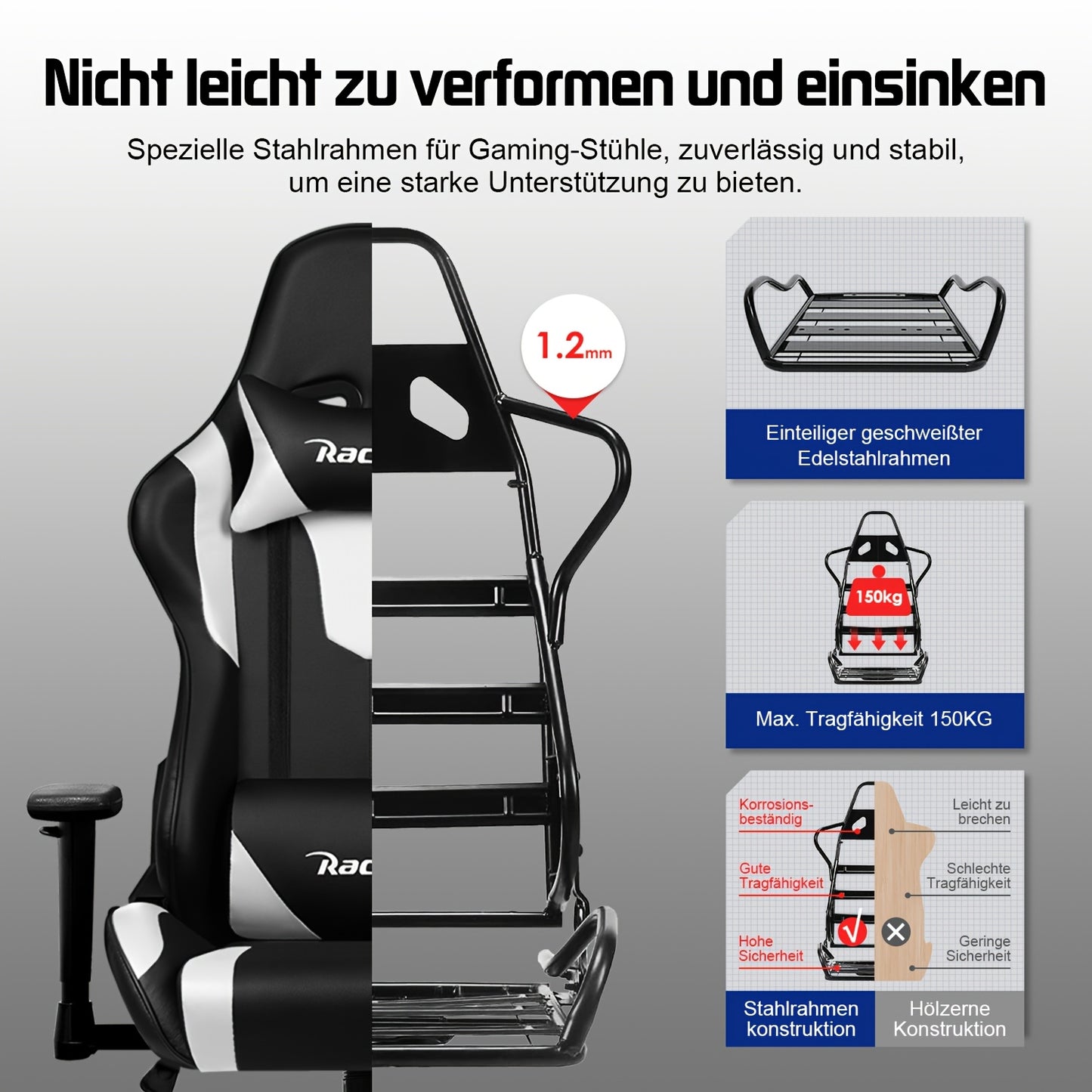 Ergonomic Gaming & Office Chair with Memory Foam, Lumbar Support & Headrest - Height-Adjustable Computer Desk Chair with 5-Wheel Base, Manual Recline, Heavy-Duty for Office/Gaming (Compatible with PC/Laptop) -